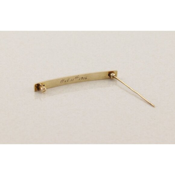 14k Yellow Gold Antique Art Deco Bar Pin Pretty Etched Flower Pattern 2" x 3/16" - Picture 7 of 11